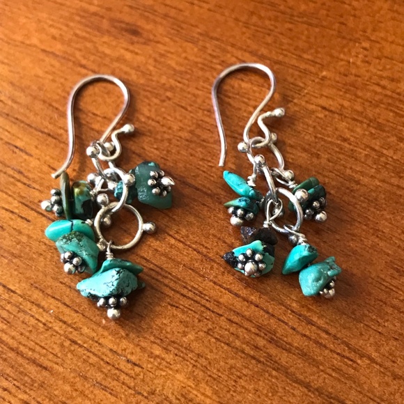 Handmade Sterling Silver Turquoise Dangly Earrings - Picture 3 of 8